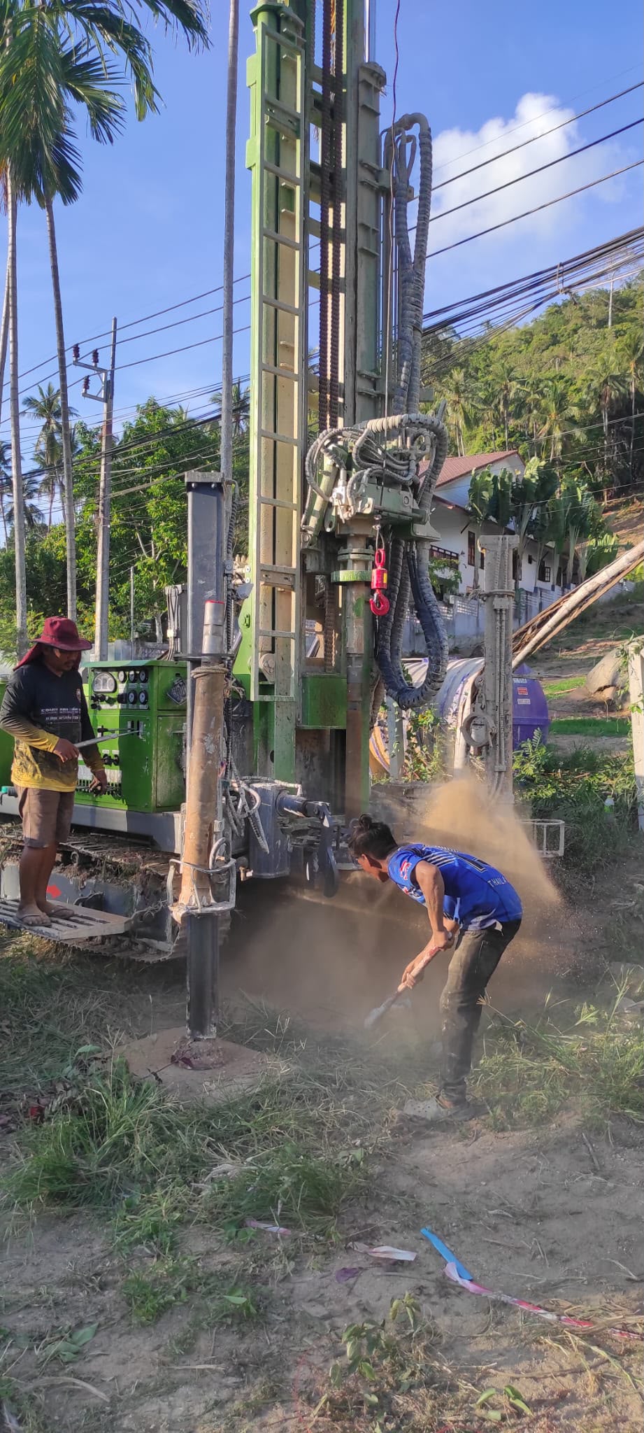 Crew drilling into granite rock on the ULU Villas site, Koh Samui
