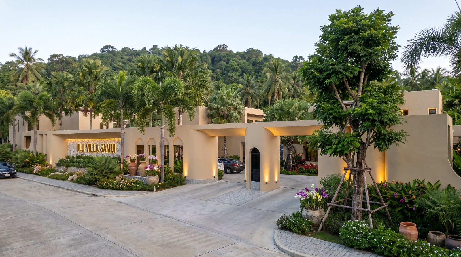 Gated entrance and tropical landscaping at ULU Villas Samui