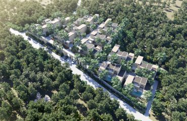 Aerial render of ULU Villas Samui among the jungle hills of Lamai, Koh Samui Aerial render of ULU Villas Samui among the jungle hills of Lamai, Koh Samui