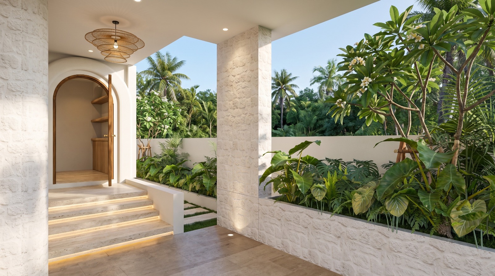 Villa entrance with Balinese stone details at ULU Villas, Lamai