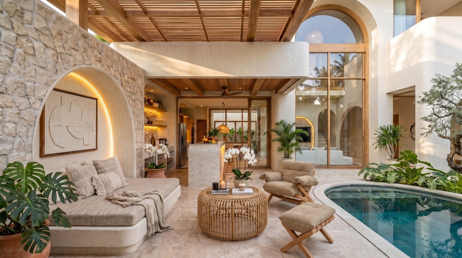 Open-plan living area opening onto the private pool terrace – ULU Villas